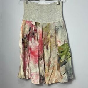 Watercolor linen A-Line Skirt with ribbed waistband